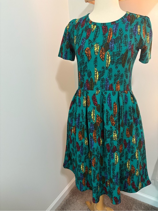 LuLaRoe Dresses & Skirts - Teal Feather-Print Fit & Flare Dress